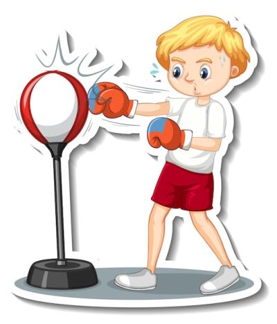 Sticker Design Featuring a Cartoon Boy with a Punching Bag – Free Download