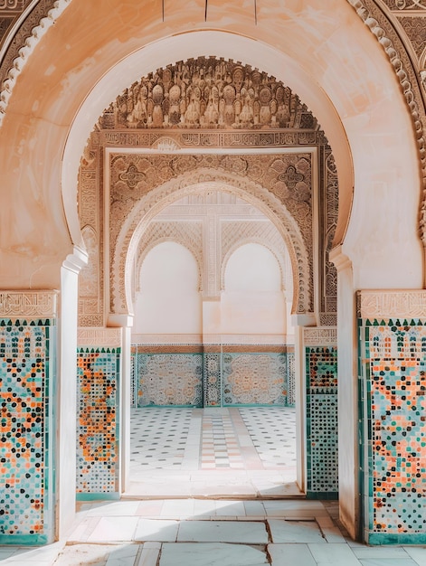 A Colorful Tiled Floor and Large Archway – Free Download Stock Photo