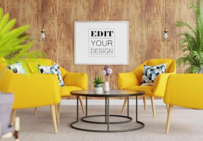 Poster Frame in Living Room Mockup – Free Download