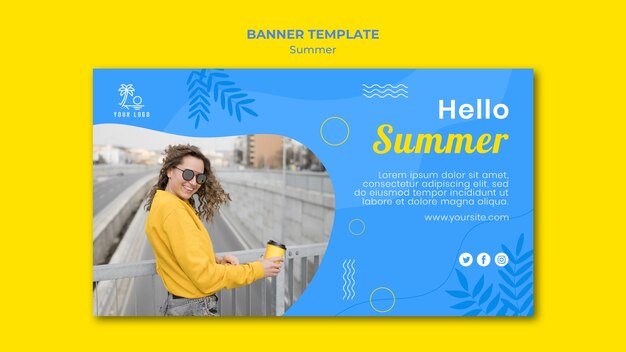 Hello Summer Woman on a Bridge Banner Template – Free Download