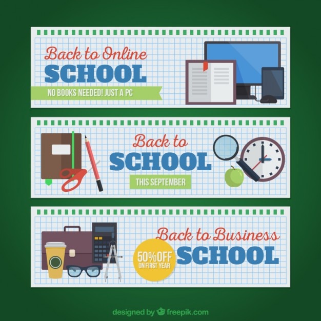 Three Discount Banners for School Supplies – Free Stock Photo for Download