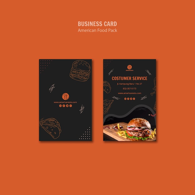 Business Card Template Featuring American Food Design – Free Download