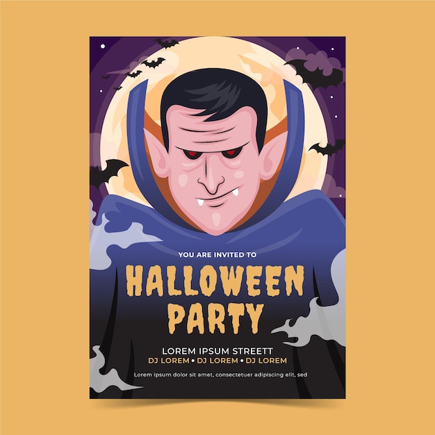 Flat Halloween Party Vertical Poster Template – Free to Download