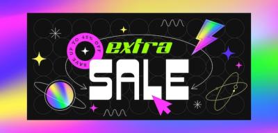 Retro Vaporwave Sale Horizontal Banner with Stickers – Free Download