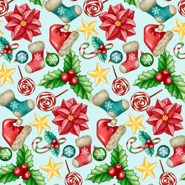 Festive Watercolor Christmas Season Pattern Design – Free Download