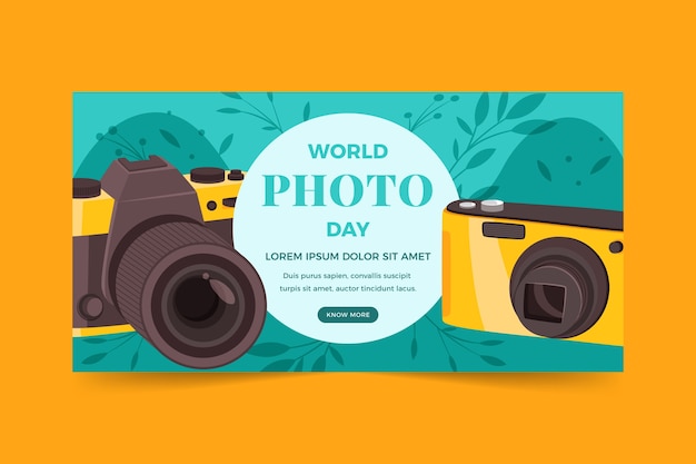 Hand-Drawn Flat Banner for World Photography Day – Free Download