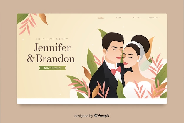 Wedding Landing Page Flat Design – Free Download