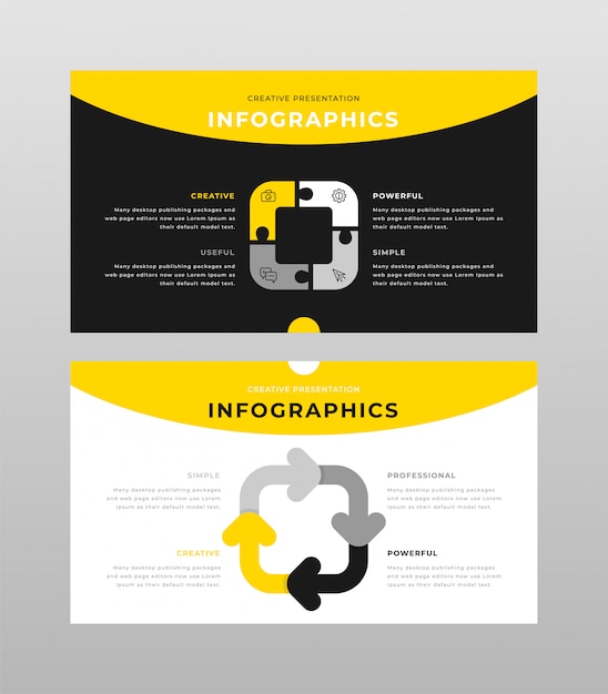 Business Infographics Concept PowerPoint Presentation Template in Yellow, Gray, and Black – Free Download