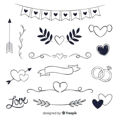 Hand Drawn Wedding Ornament Set for Free Download