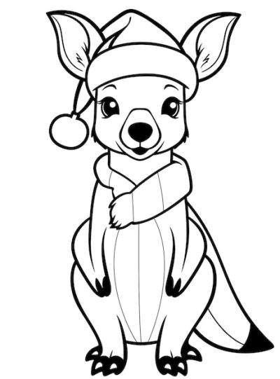 Christmas Kangaroo Coloring Page – Free Download