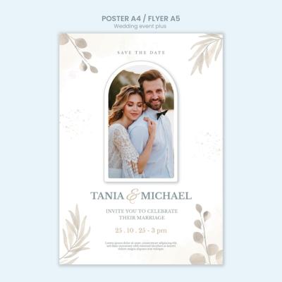 Elegant Wedding Vertical Poster Template with Vegetation – Free Download