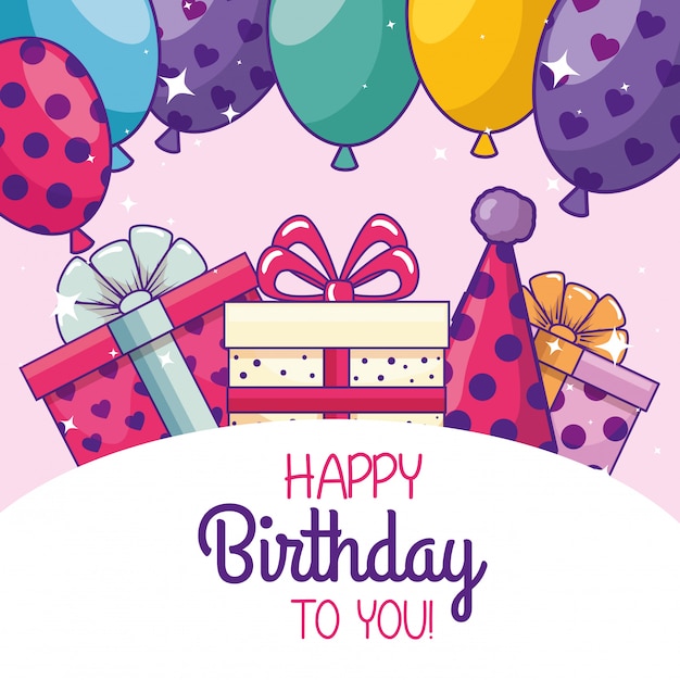 Happy Birthday Celebration with Balloons and Party Hat – Free Download