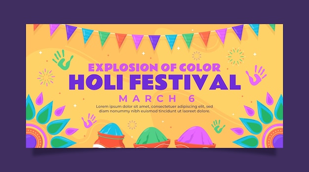 Holi Festival Celebration Horizontal Banner Template – Free Download