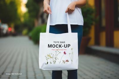 Man Holding Tote Bag Mockup – Free Download