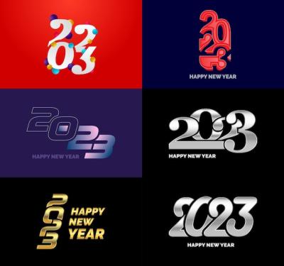 Happy New Year Logo Text Design 2023 with Unique Number Designs – Free Download