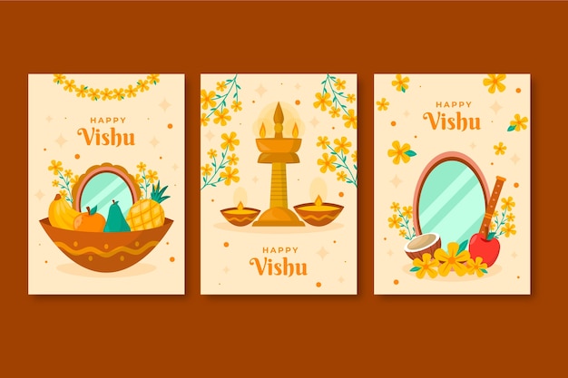 Flat Greeting Cards Collection for Hindu Vishu Festival Celebration – Free Download