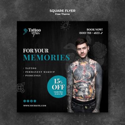 Professional Tattoo Studio Square Flyer – Free Download