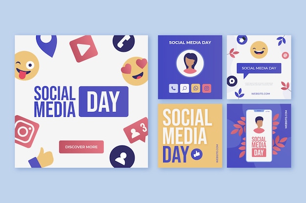 Gradient Social Media Day Instagram Posts Collection – Free to Download