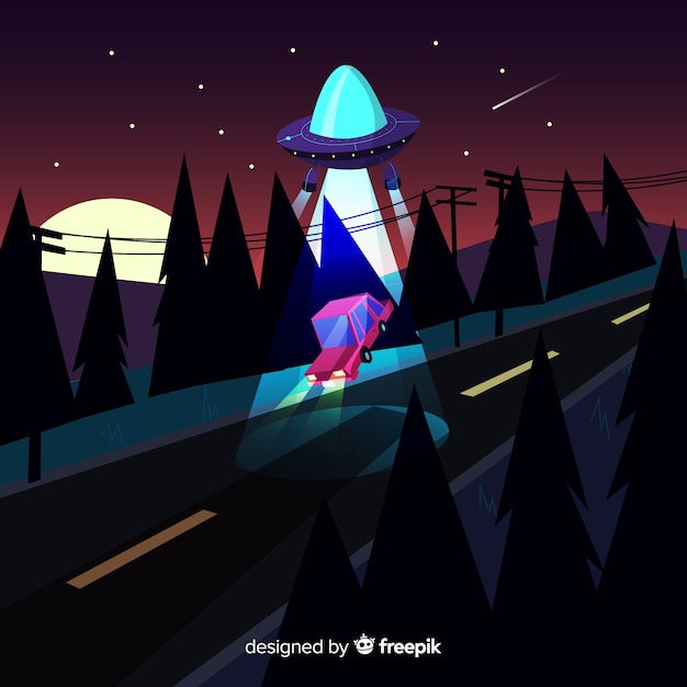 Classic UFO Abduction Concept in Flat Design – Free Download