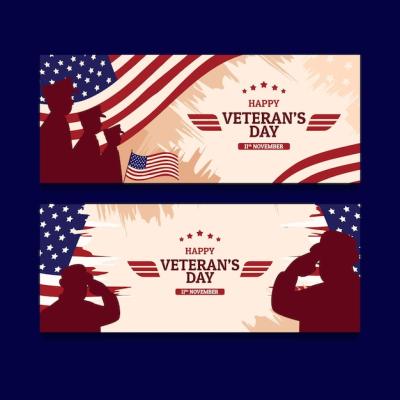 Hand Drawn Flat Veteran’s Day Horizontal Banners Set – Free Download