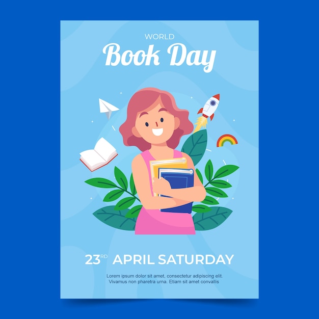 Vertical Poster Template for Flat World Book Day – Free Download