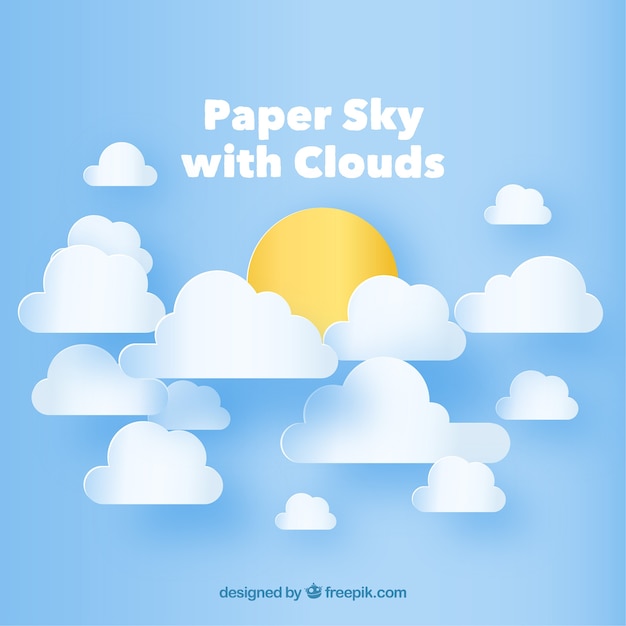 Beautiful Sky Background with Clouds and Sun in Paper Texture – Free Download