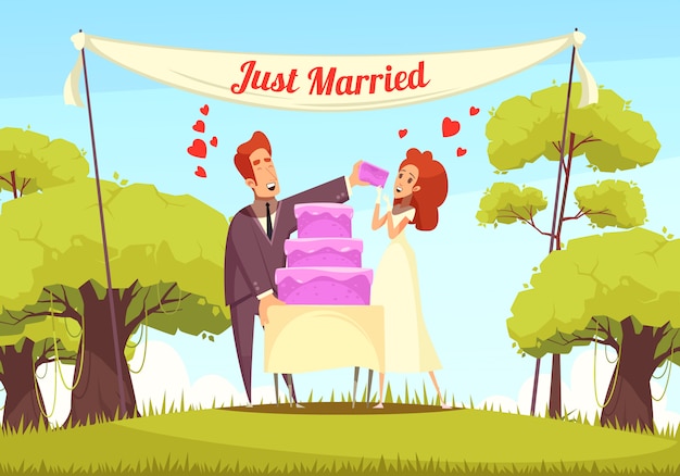 Just Married Cartoon Illustration – Free Download