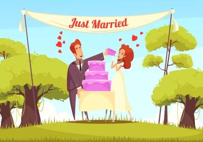 Just Married Cartoon Illustration – Free Download