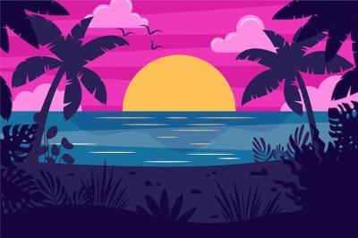 Hand Drawn Tropical Sunset Background – Free Download