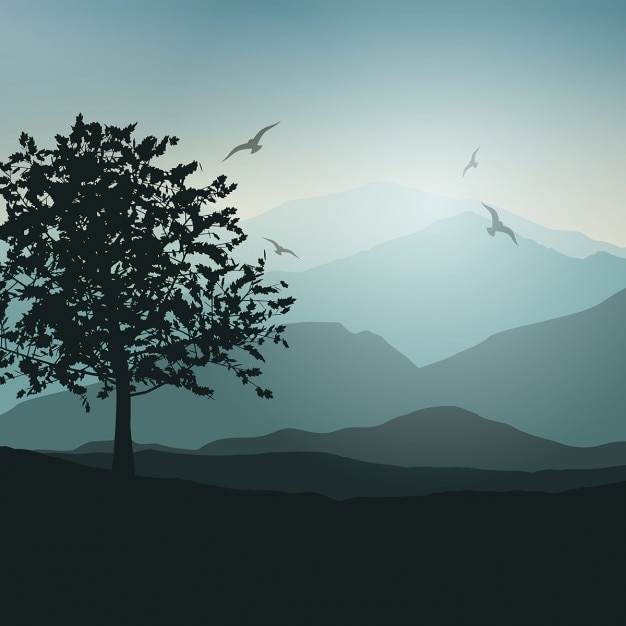 Scenic Landscape Background Featuring Trees and Birds – Free Download