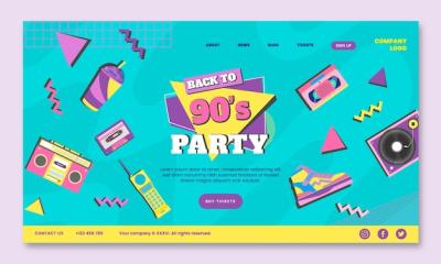 90s Party Hand Drawn Flat Design Landing Page – Free Download