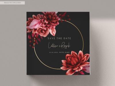 Beautiful Maroon Flower and Leaves Wedding Invitation Template – Free Download