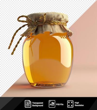 Sweet Honey Jar PSD with Bow on Pink Background – Free Download