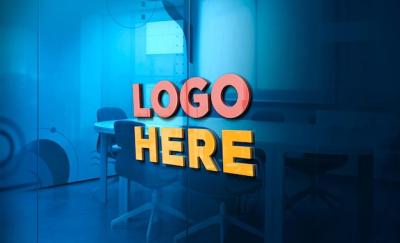 Glossy Logo Mockup on Office Background – Free Download