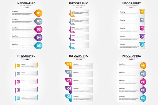 5 Steps Infographics Vector Illustration Set for Advertising Brochure and Flyer – Free Download