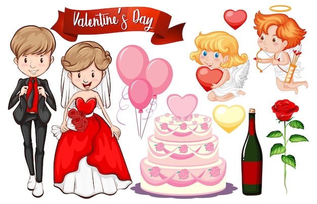 Valentine’s Day Vector Template Featuring Cupid and Cake – Free Download