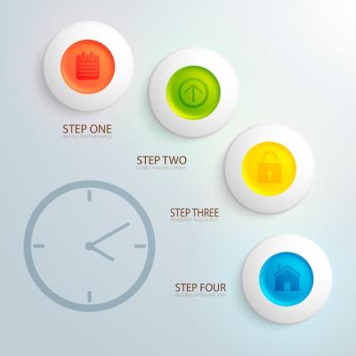 Business Design Concept Featuring Clock and Colorful Icons – Free Download