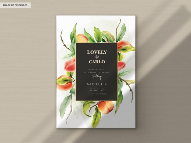 Watercolor Invitation Card Template Featuring Beautiful Peaches and Leaves – Free Download