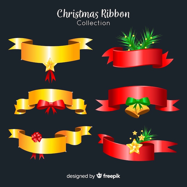 Modern Christmas Ribbon Collection with Realistic Design – Free to Download