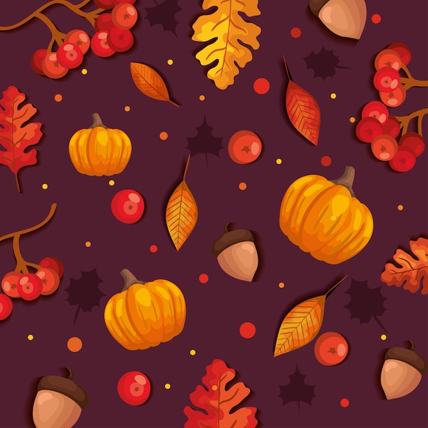 Seamless Autumn Pattern Featuring Leaves and Pumpkins – Free to Download