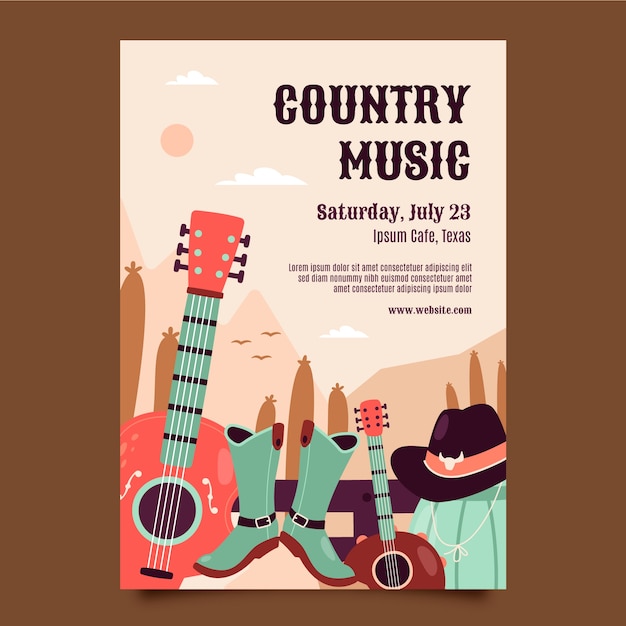 Hand Drawn Flat Country Music Poster – Free to Download