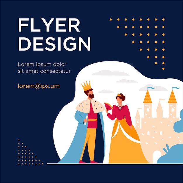 King and Queen in Front of Castle – Flat Flyer Template for Free Download