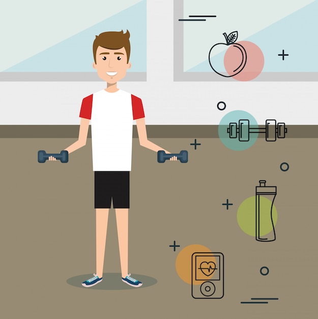 Man Weight Lifting with Sports Icons – Free Download