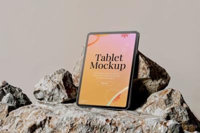 Laptop Mockup on Stone – Free Stock Photo for Download