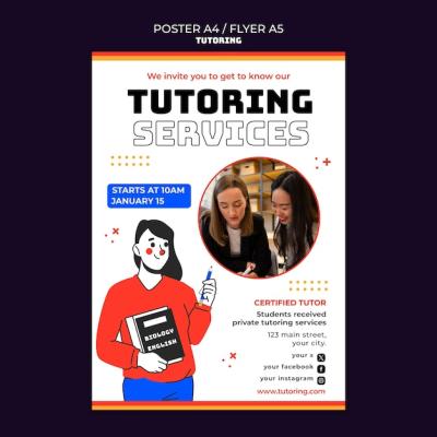 Flat Design Tutoring Job Poster Template – Free to Download