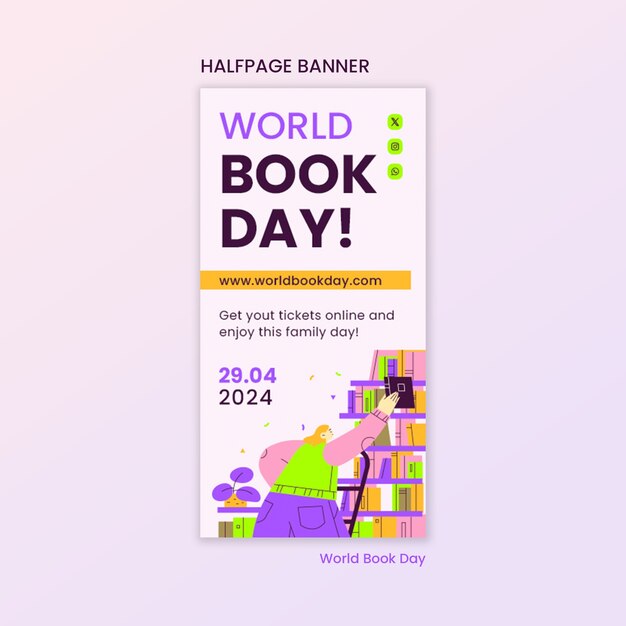 World Book Day Celebration Half-Page Banner Template – Free Download