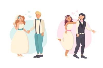 Hand Drawn Wedding Couples in Modern Clothes – Free Stock Photo for Download