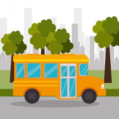 School Bus and Urban Trees Icon – Free Download