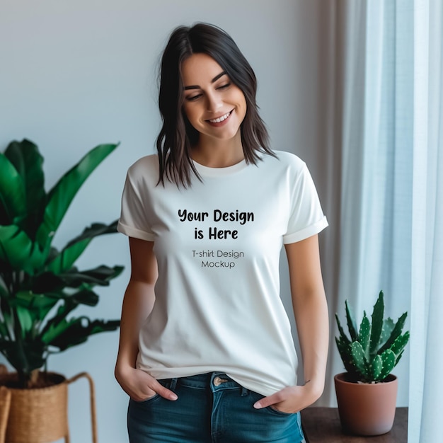 White T-Shirt Mockup of a Stylish Woman Fashion Girl – Free Download