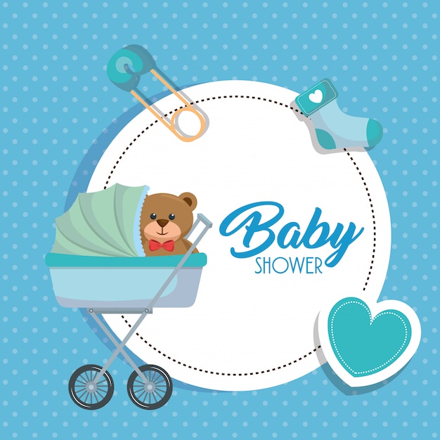 Adorable Baby Shower Card Featuring Teddy Bear in a Cart – Free Download